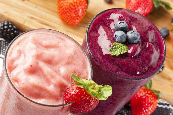 Strawberry and Blueberry Fruit Smoothies in Glasses